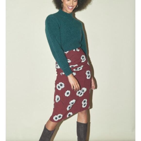 ROUJE PARIS Scarlet Floral Skirt Burgendy Womens Midi Size 34 US 2 - Picture 1 of 10